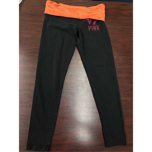 PINK Victoria’s Secret Virginia Tech Foldover Black Yoga Size Medium - Picture 1 of 8